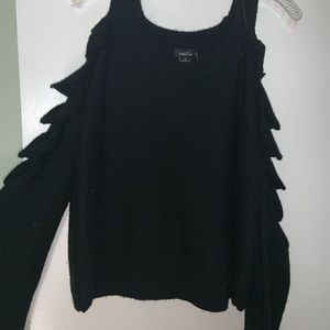 black long sleeve cold shoulder sweater